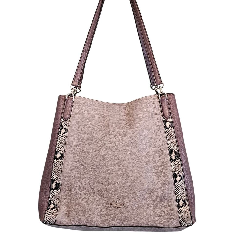 Kate Spade Jackson Leather Satchel Tote Triple Compartment Embossed Snake Trim